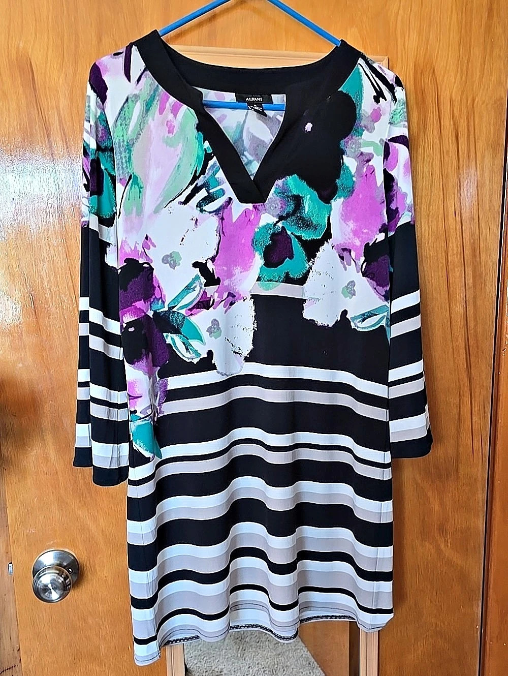 Alfani Abstract Print Mini Dress in Black & Purple Size Medium